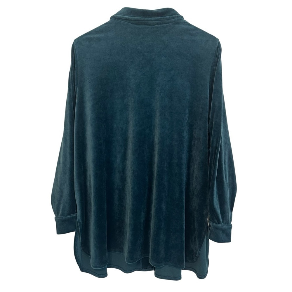 Women's 22/24 Teal Blue Soft Cozy Loungewear Button-Up Casual Velvet PLUS Top - Picture 4 of 4